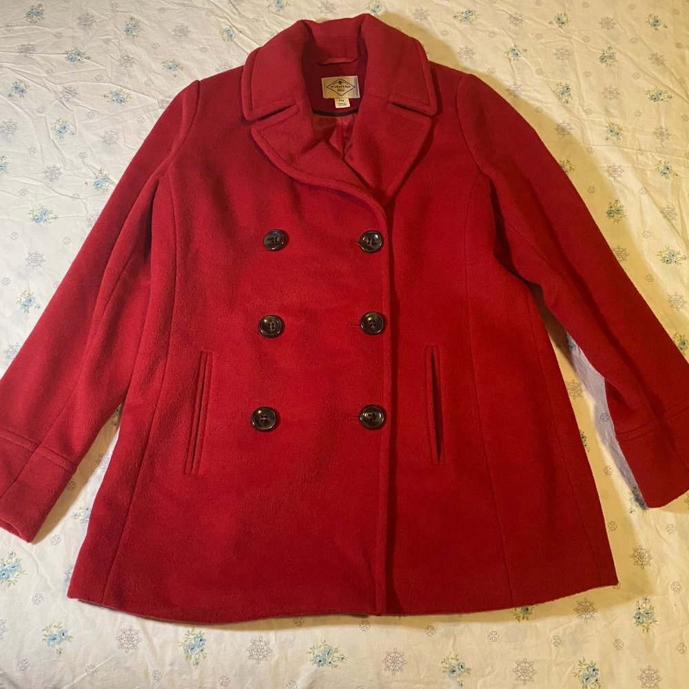 St. John's Bay Red Double-Breasted Wool Blend Women's Pea Coat